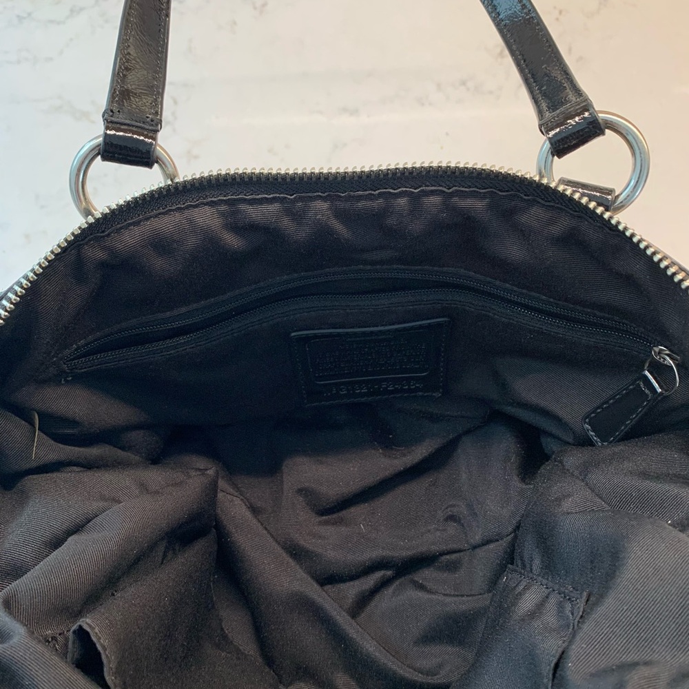 Coach Black Patent Leather White Logo Jacquard Bag - Picture 4 of 11